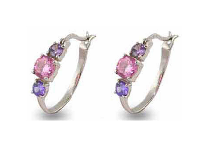 Rhodium Plated Gemstone Earring